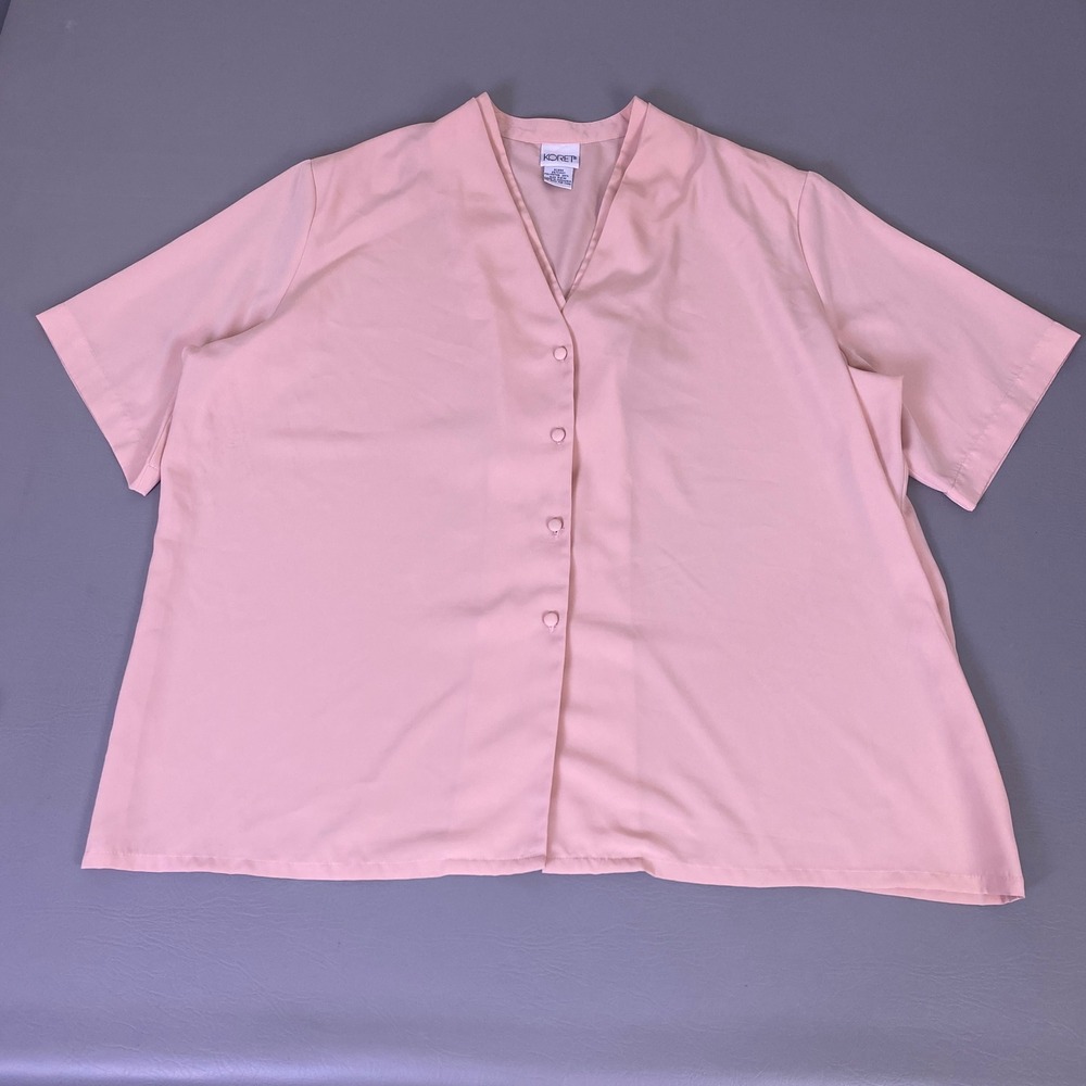 Vintage Koret Blouse Women's Plus 22W Pink Short Sleeve V-Neck Button Front *‎